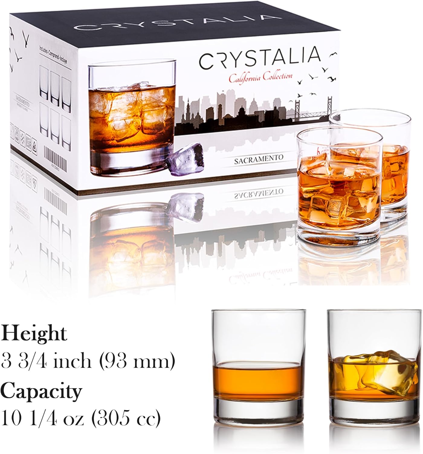 Old Fashioned Whiskey Glass Set, Premium Rocks Glasses for Cocktails and Bourbon, 10 1/4 Oz, Set of 6, Lead-Free Crystal, Bar Drinking Glass Tumbler for Scotch, Cognac, Irish Whisky