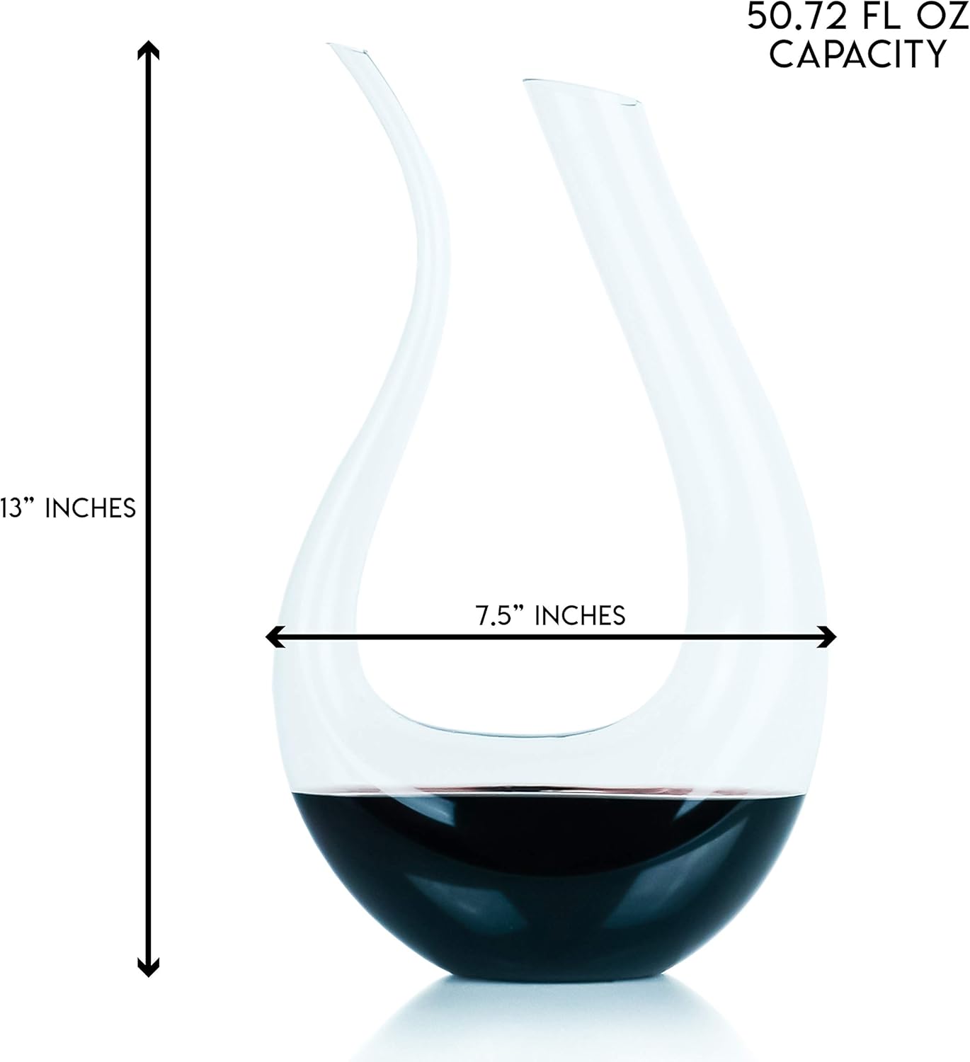 Galashield Wine Decanter 100% Hand Blown Lead-free Crystal Glass Red Wine Carafe U Shape Wine Aerator