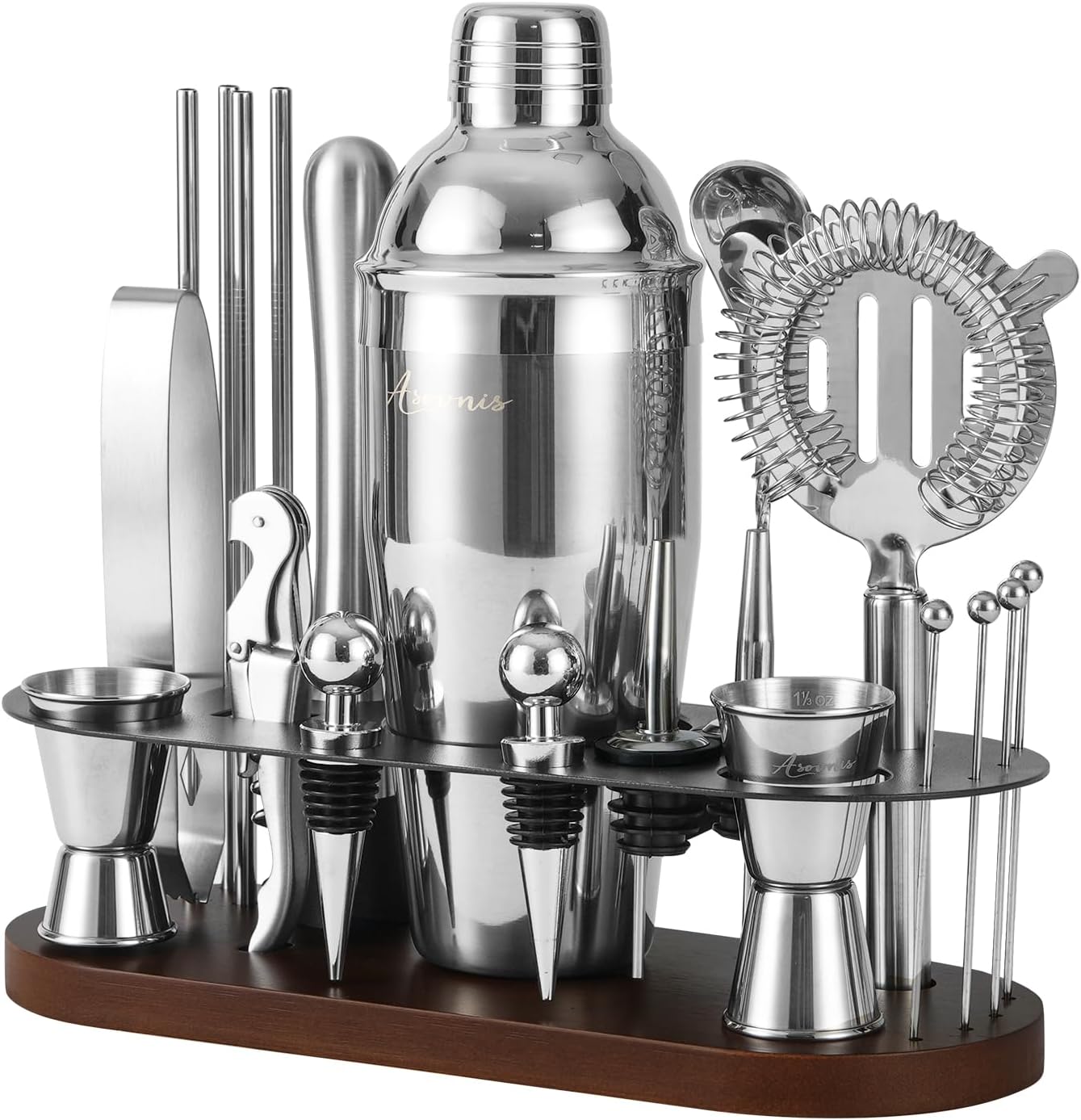 23-Piece Bartender Kit, Cocktail Shaker Set with Stand | Bar Set Drink Mixer Set with All Essential Bar Tools: Martini Shaker,Bar Mixer Spoon, Jigger, Strainer, Muddler, Pourers, for Home, Bar, Party