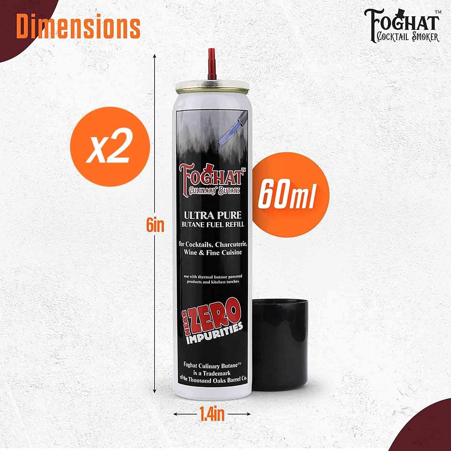 Foghat Kitchen Torch with Butane Included for Smoked Cocktails and Cooking - Handheld Refillable Culinary Butane Kitchen Blow Torches Food Lighter Gun, Creme Brulee Torch (TORCH + BUTANE 2x60ml SET)