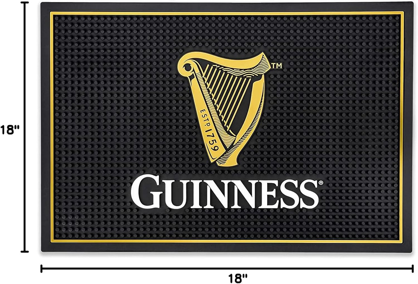 LORD'S ROCKS Guinness Bar and Spill Mat for Countertops | Irish Rubber Bar Mat for Drips with Guinness Harp Logo | Professional Bar Service Mat with Guinness Beer, 18 x 12” Compatible