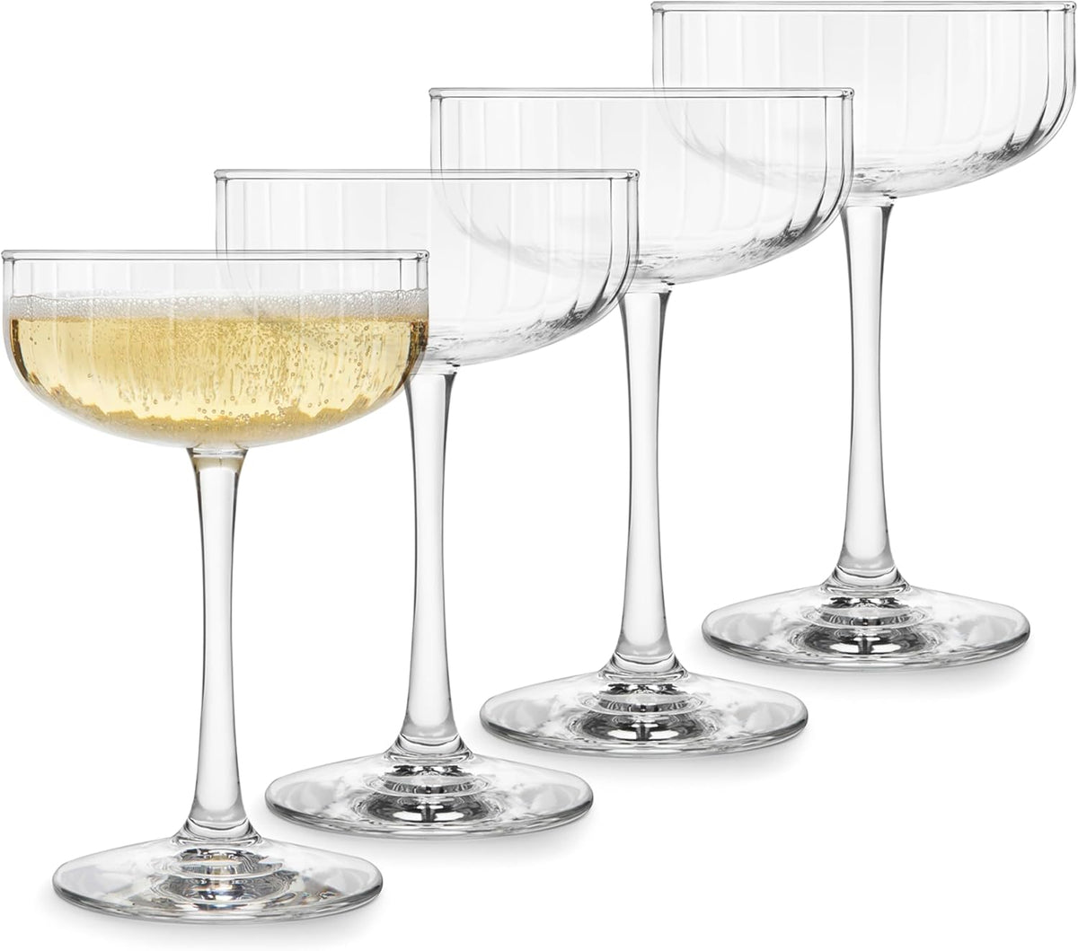 Libbey Signature Coupe Glasses Set of 4, Timeless Cocktail Glasses for Drinks and Desserts, Bar Glassware for All Occasions - Paneled 4