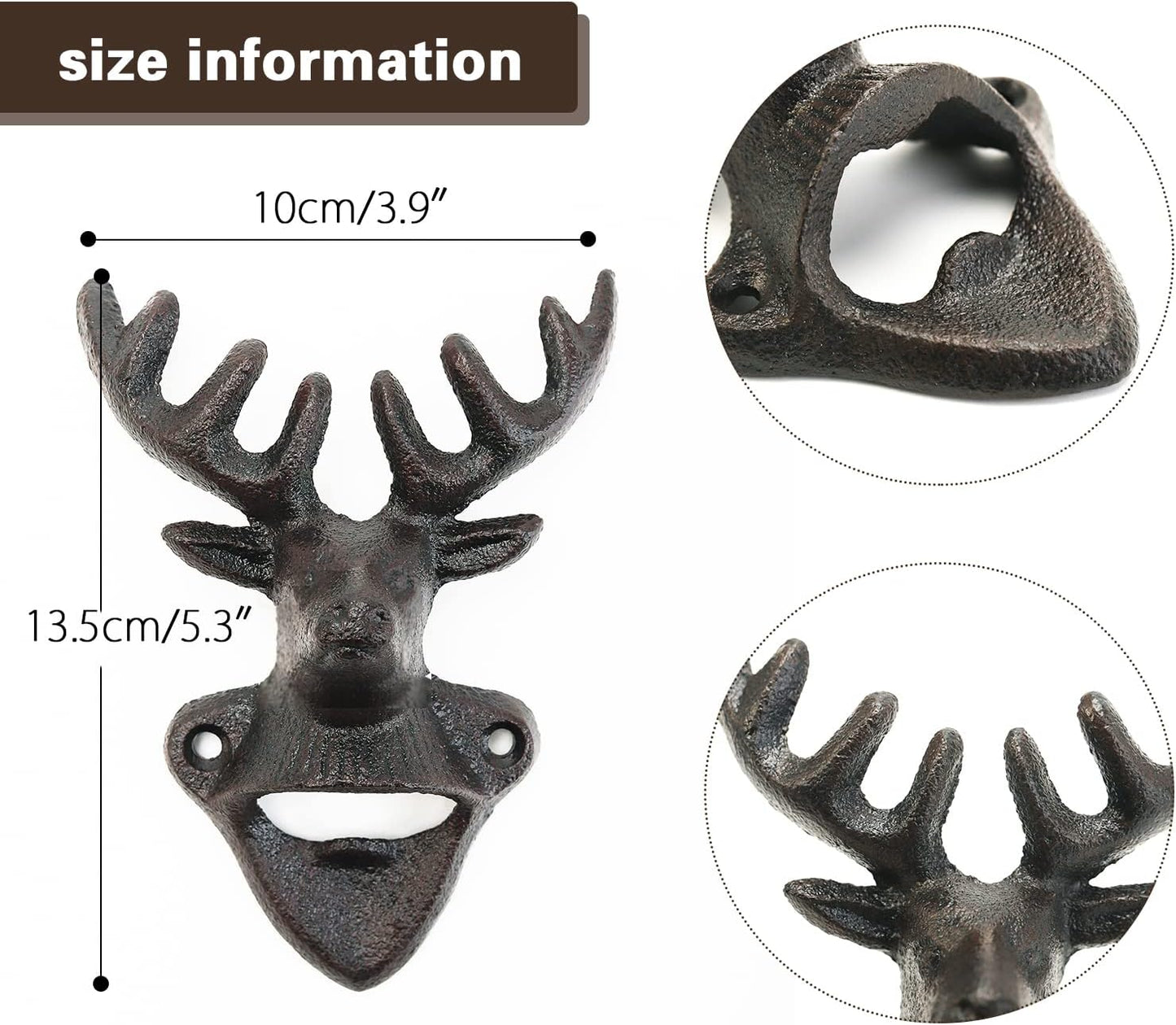 Sungmor Wall Mounted Bottle Opener, Cast Iron Cool Deer Head Bottle Opener, Beer Coke Beverage Bottle Cap Opener, Vintage Rustic Style Wall Hanging Opener, Bar Farmhouse Wall Ornament, Practical Gift