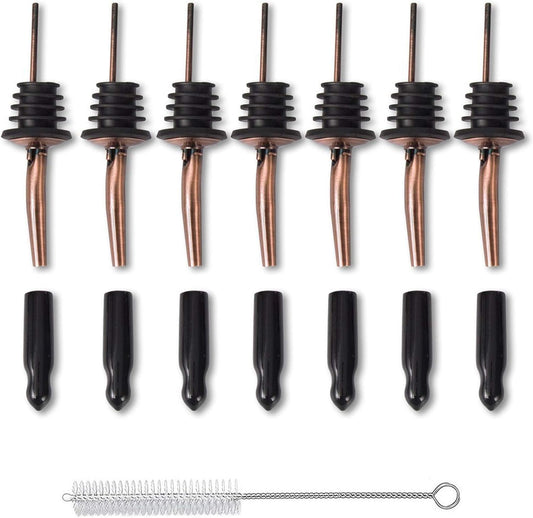 Stainless Steel Copper Liquor Pour Spouts Set - Tapered Speed Pours Nozzles with Rubber Dust Caps | Pourers For Alcohol, Olive Oil & Liquor Bottles | Bartender Accessories for Bar & Home Use