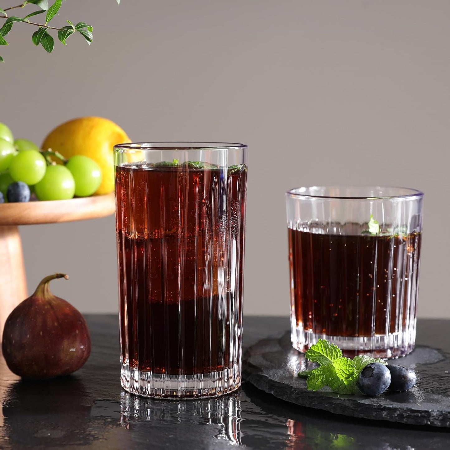 Royalrose Premium VertiLine 13.5oz Highball Glasses, 6pc Tall Glass Sets. Lead-Free Crystal Drinking Glasses. Water Glasses, Mojito Glass Cups, and Mixed Drink Cocktail Glass Set. (Tall glasses)