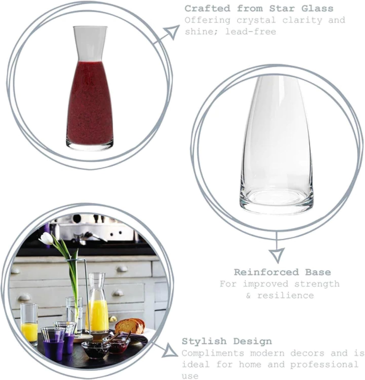 Bormioli Rocco Ypsilon Wine Carafe – Elegant Clear Glass Carafe For Water, Juice, Milk, Coffee, Iced Tea – Wide Mouth Serving Decanter Dispenser For Restaurants & Home Use – Made In Italy 36.5 Ounce