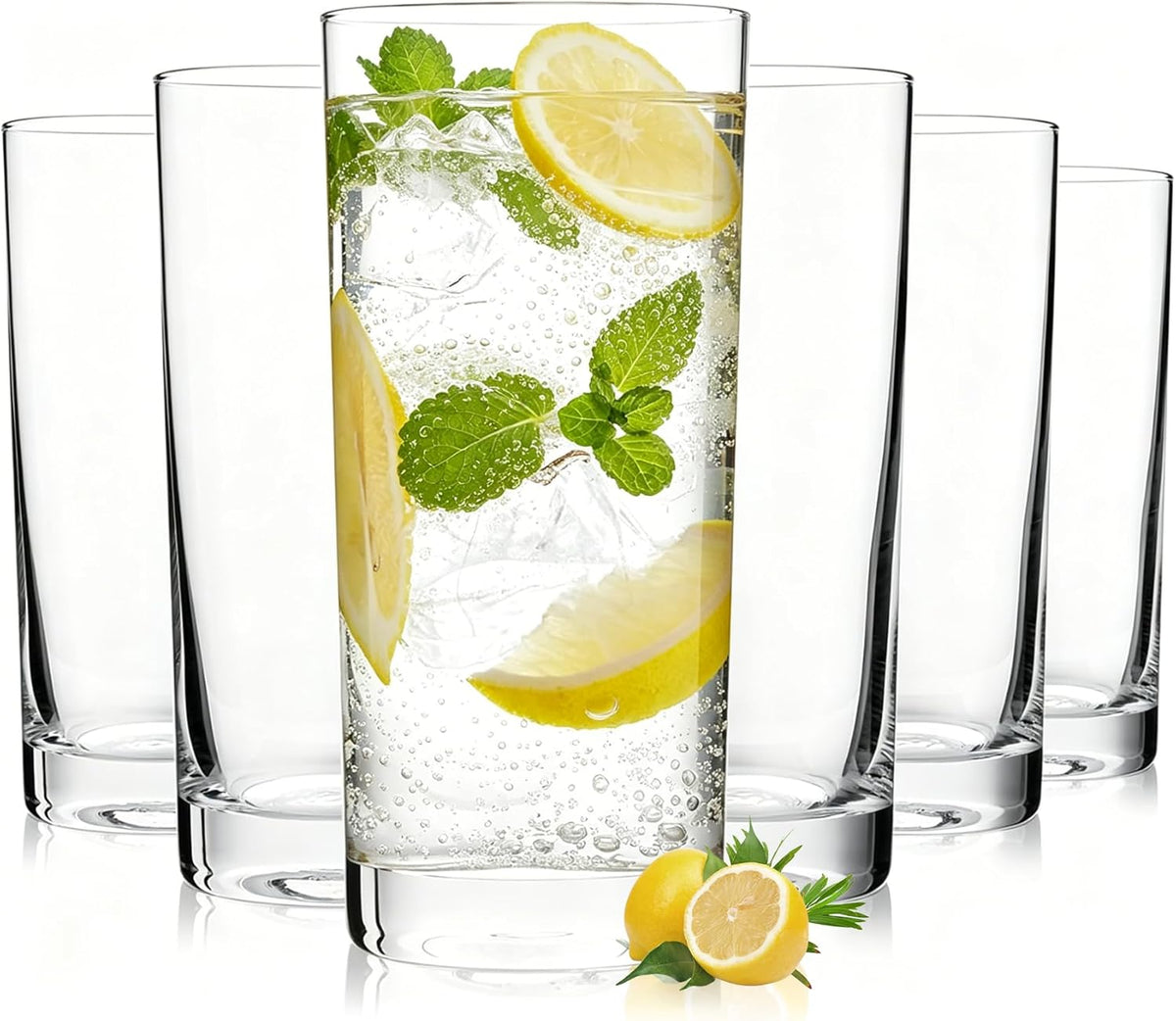 Highball Glasses Set of 6, 16oz Tall Drinking Glasses, Water Glass Cups Set - 13oz Set 6