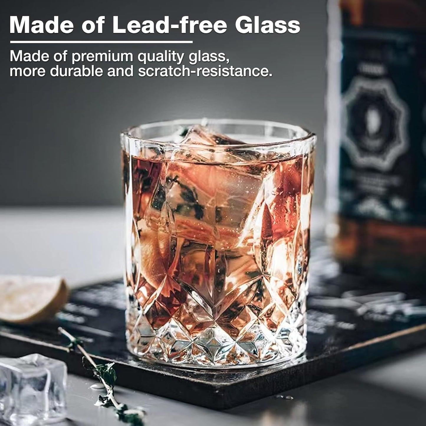 Hlukana Luxury Box Old Fashioned Whiskey Glasses Set of 4, 11 OZ Cocktail Glasses, Bourbon Rocks Scotch Glasses, Barware for Scotch Rum Vodka Liquor, Gifts for Men Father Grandfather Boss