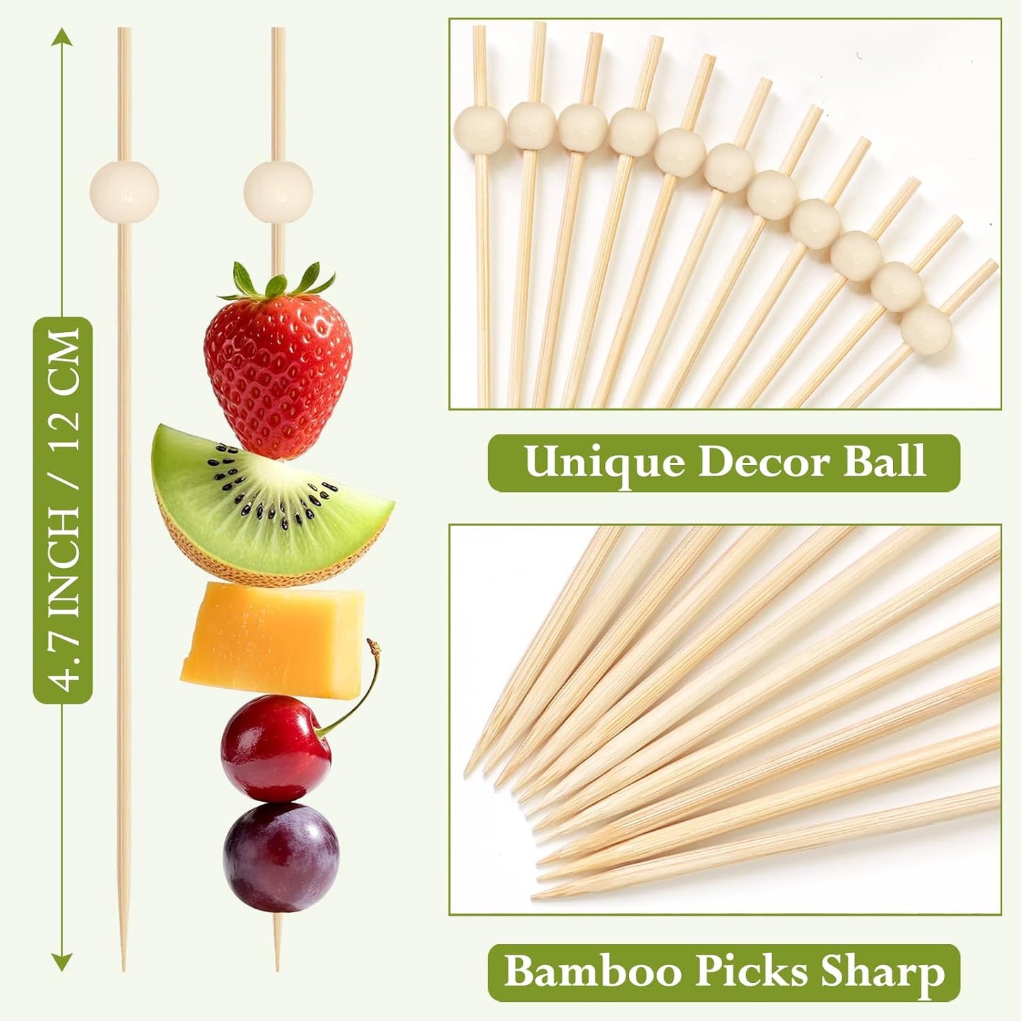 1000 Pieces Cocktail Picks, 4.7 Inch Wooden Fancy Toothpicks for Appetizers food Drinks, Decorative Long Appetizer Skewers Food Picks for Charcuterie Boards Accessories Party Supplies