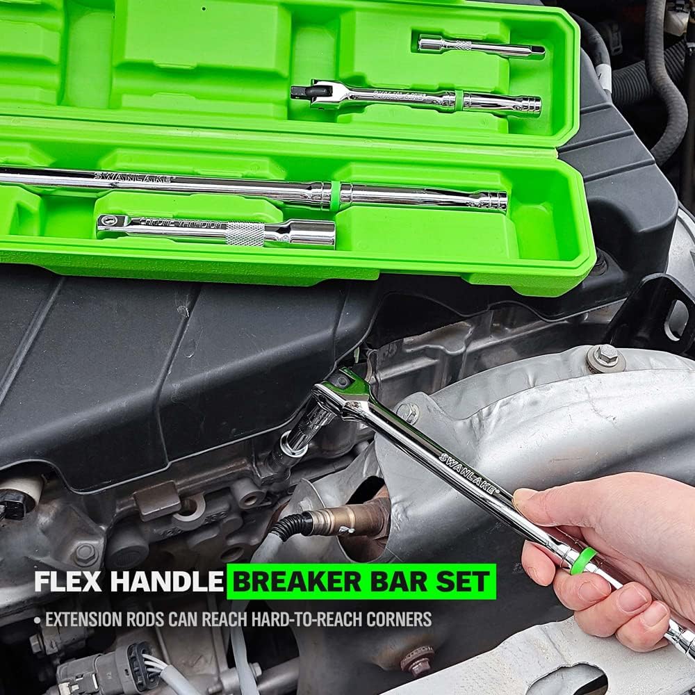 SWANLAKE GARDEN TOOLS 6-Piece Premium Breaker Bar Set, 1/4", 3/8" & 1/2" Drive, Heavy Duty Breaker Bars, 6-inch, 10-inch, 15-inch Length with 180° Rotatable Head