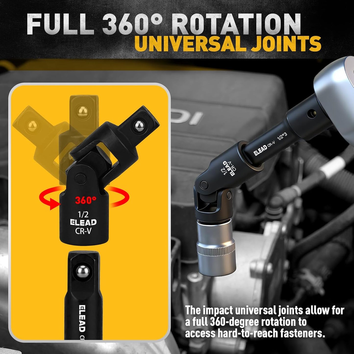 18-Pieces Impact Socket Extension Set: 1/4", 3/8" & 1/2" Drive Socket Extension Bar, Socket Adapter Set, Swivel Universal Joints & Impact Coupler
