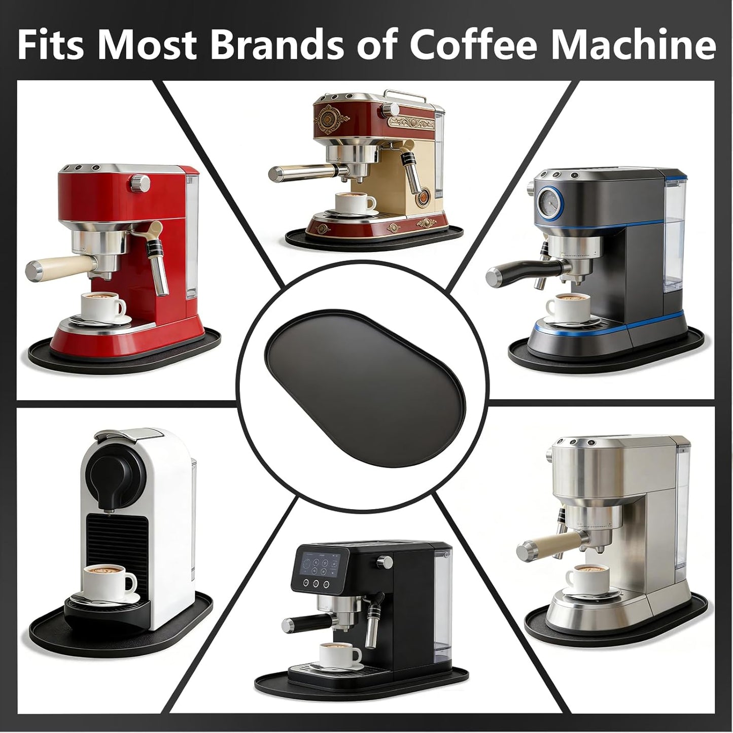 Silicone Coffee Mat with Raised Edges, 19''x11'' Bar Mat for Countertop, Leak-Proof, Heat-Resistant Coffee Maker Mat - Fit for Coffee Maker/Espresso Machine, Stand Mixer, Ice Maker, Black