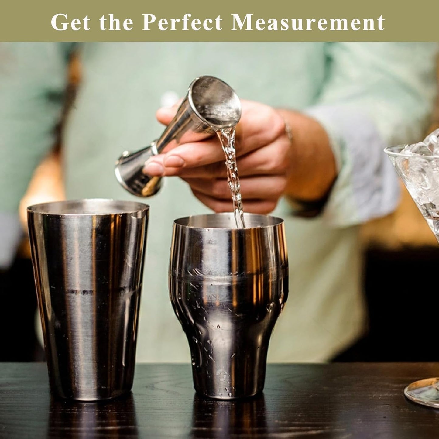 Pafusen Jigger for Bartending with 2 Pourers, Japanese Jiggers with 5 Measurements Inside, Jiggers 2 OZ 1 OZ, Shot Measure Jiggers, Bar jigger Bartender Tool Accessories, (Silver, 1 Jigger+ 2 Pourers)