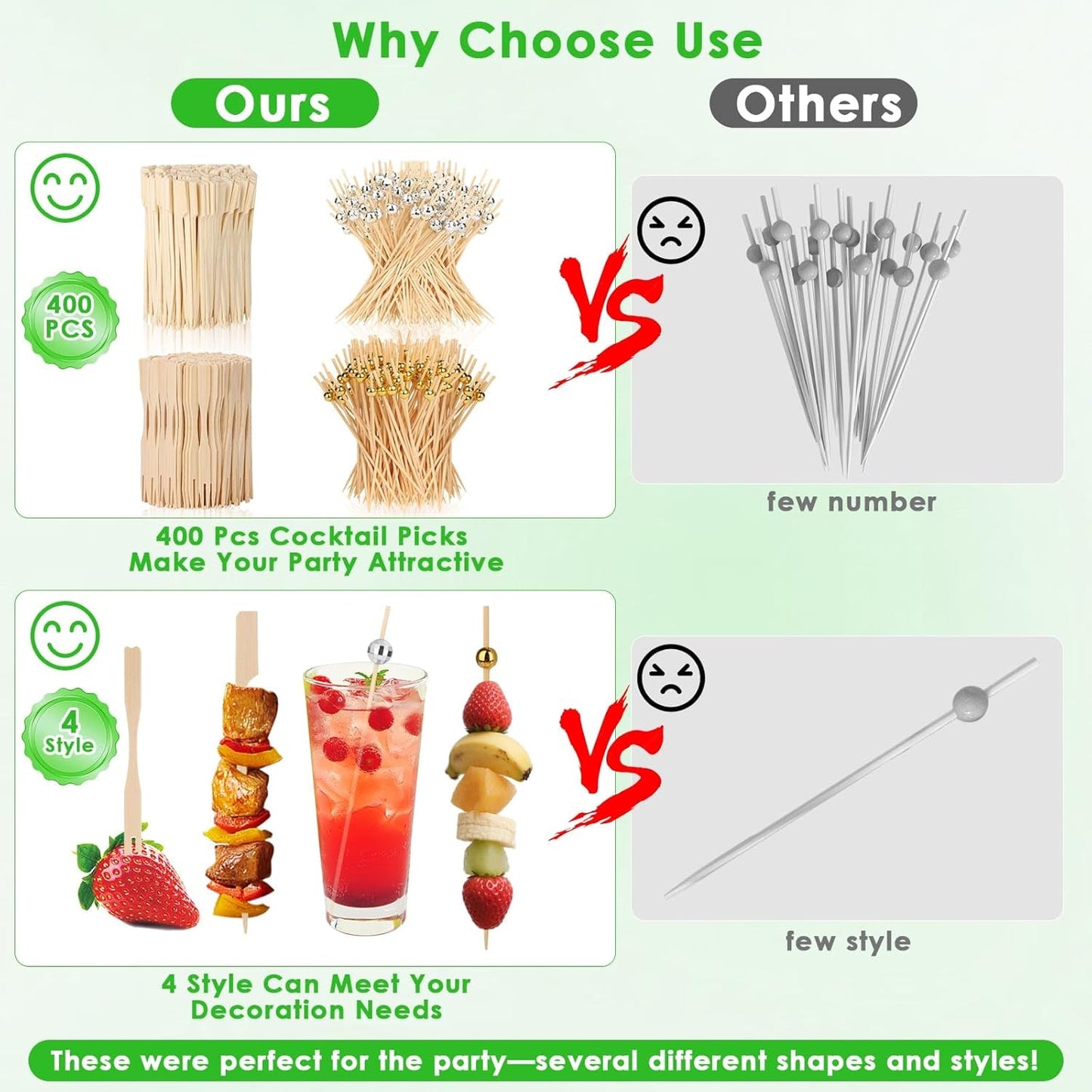 400PCS Cocktail Picks, Disco Ball Decorative Toothpicks for Appetizers, 4.7 Inch Bamboo Gold Ball Food Picks, Fancy Toothpicks for Appetizers, Drinks Party Fruit, Disco Party Decorations Supplies