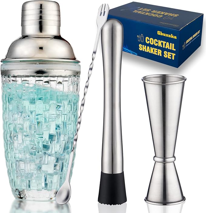 Gold Cocktail Shaker Set with Jigger, Bar Spoon & Muddler - B0CLMNPL49