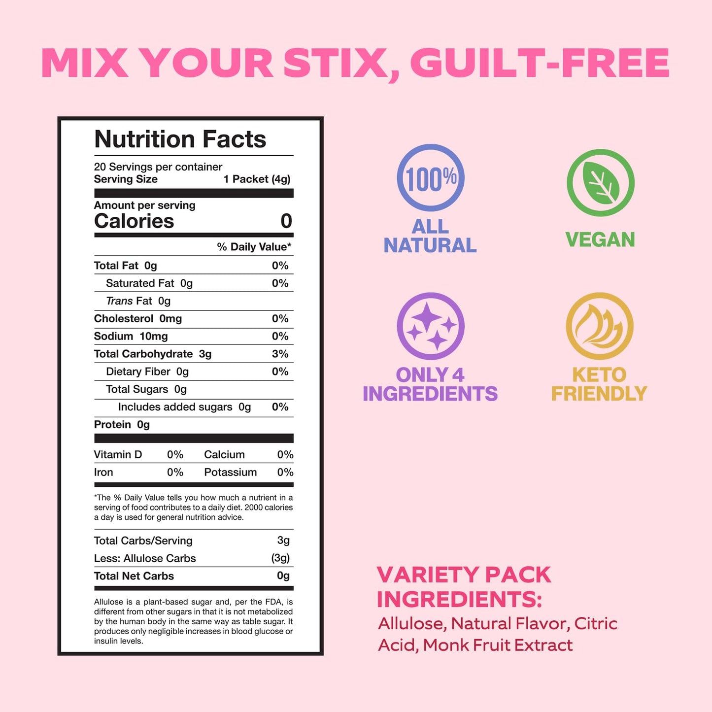 Cocktail Stix Zero Sugar Variety Pack - Cocktail & Mocktail Drink Mixer - Skinny Mixes - Water Flavoring Packets - Vegan - No Calories, No Carbs, No Sugar - Non-GMO - 20 Pack