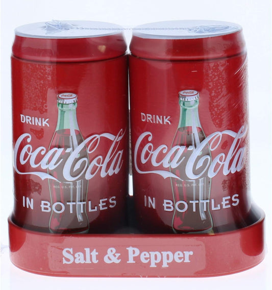 The Tin Box Company Coca-Cola Salt and Pepper Shakers with Caddy