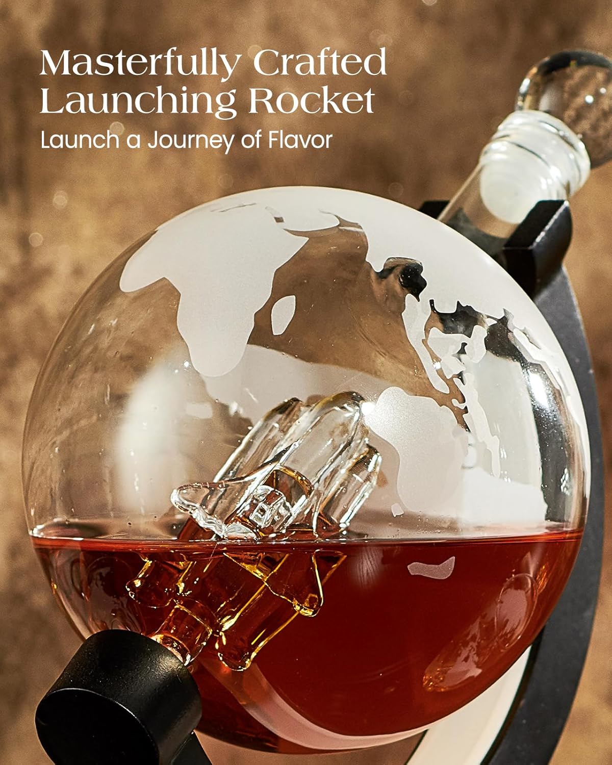 Gifts for Men Dad Christmas, Kollea Globe Whiskey Decanter Set with Space Rocket Inside, 7 Colors Led Liquor Decanter, Cool Gifts for Husband Brother Whiskey Lover, for Birthday Anniversary Home Bar