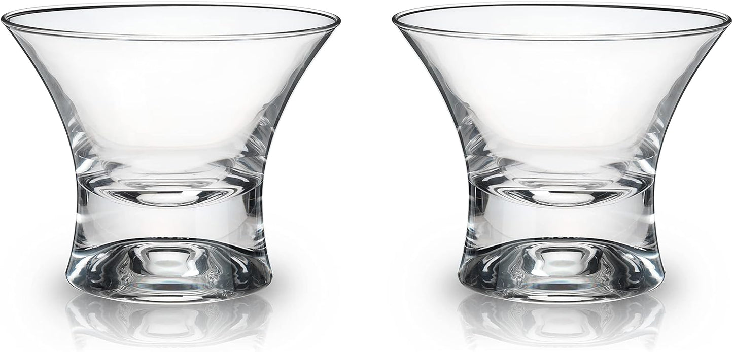 Viski Heavy Base Stemless Manhattan Glasses Set of 2 - Premium Crystal Cocktail Glass, Stemless Martini Glasses, Cocktail Glass Gift Set, 7 oz