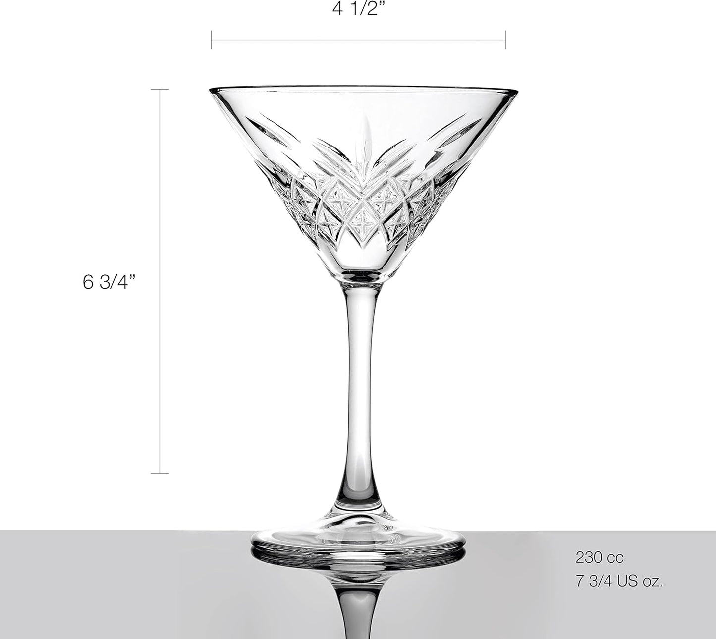 Pasabahce Premium Stemmed Martini Glasses Set of 4, Crystal Design Cocktail Cups 7.8 Oz , Vintage Coupe Glasses,Elegant Cocktail Glasses, Perfect For Parties, Gifts, Housewarming, Weddings, Aniversary