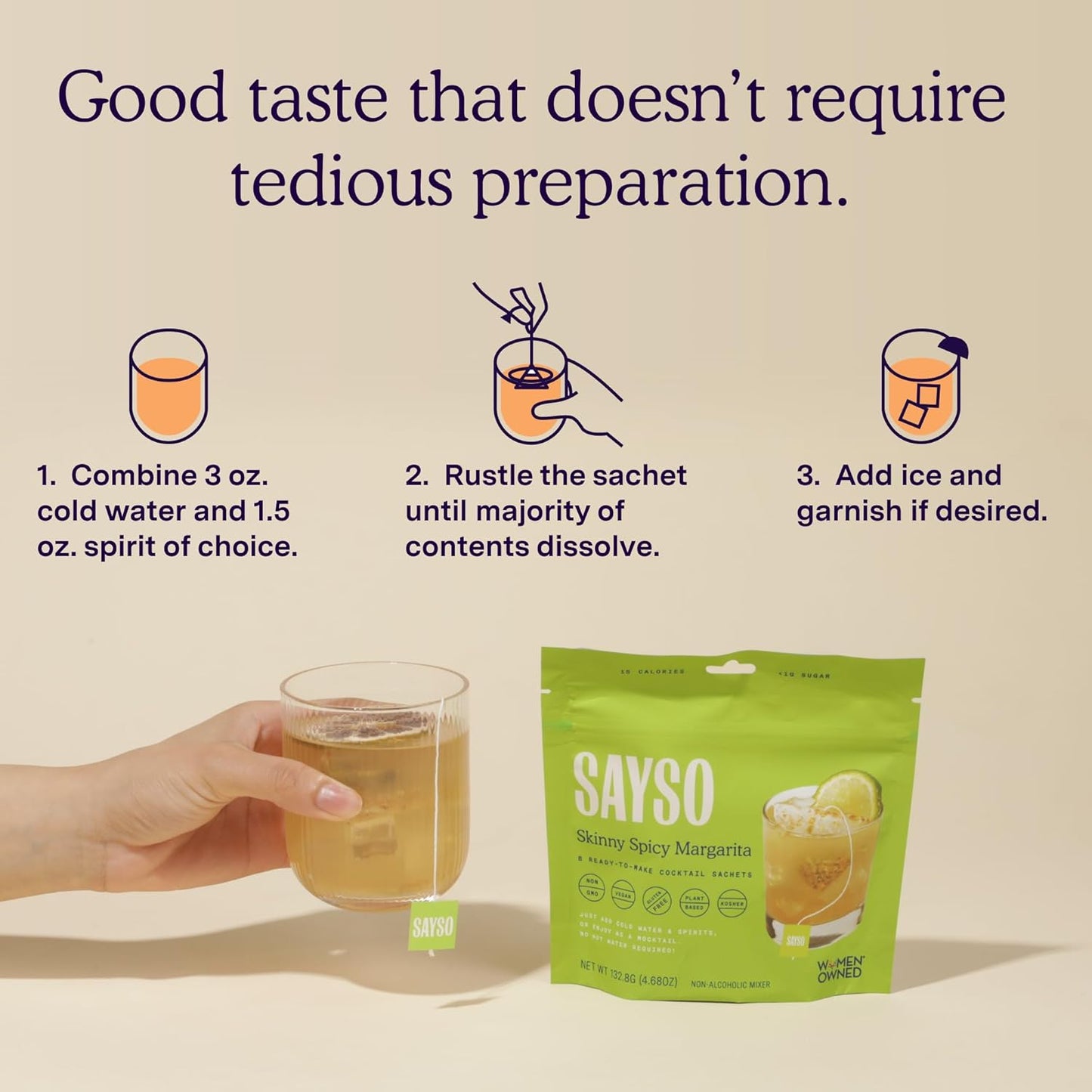 SAYSO Skinny Spicy Margarita Original Cocktail Tea Bag | Cocktail or Mocktail in Under 1 Min Without Hot Water, 0G Sugar, 15 Calories, Non-GMO, Gluten-free, Kosher & Vegan Mixer, 8 count