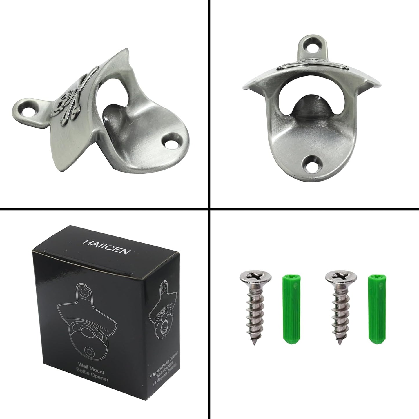 Aged Silver Wall Mount Bottle Opener Pirate, Embossed Skull Screw in Wall Beer Soda Cap Opener Stainless for Gift