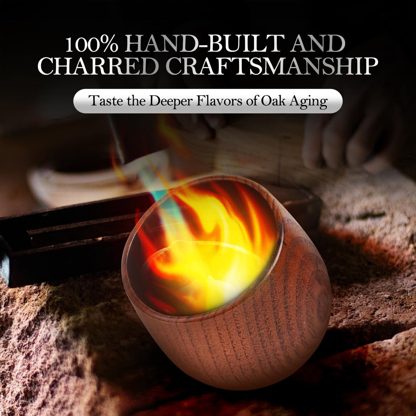 Charred Hardwood Bourbon Glasses Set of 2 - Handcrafted Wooden Whiskey Tumblers with Natural Insulation - Campfire Ready Design & Collector Grade Wood Grain - Perfect Home Bar Gifts