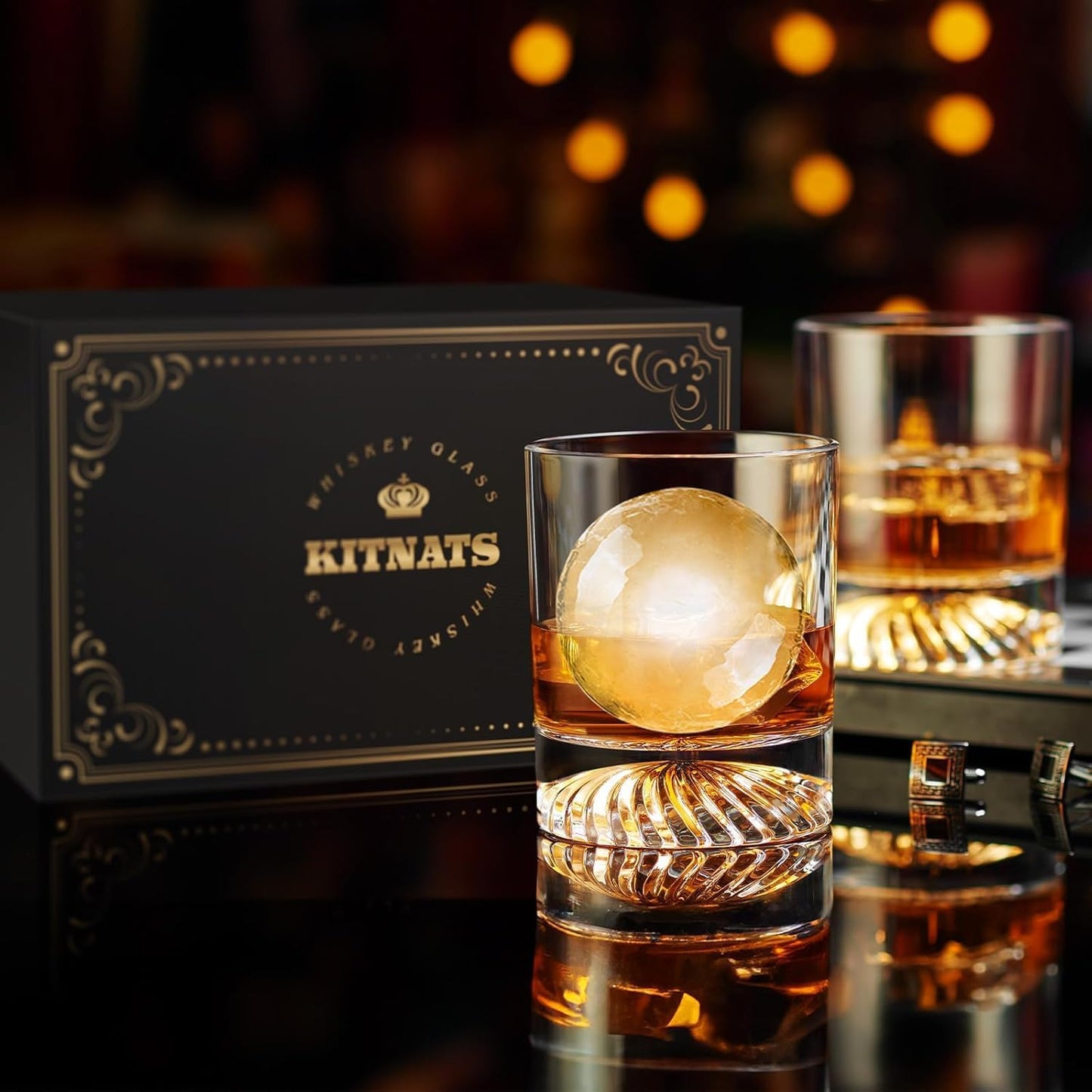 KITNATS Hand Blown Crystal Old Fashioned Whiskey Glasses Rocks Glasses Drinking Cocktail Bourbon Scotch Rum Vodka Liquor 12 OZ - set of 6 Gifts for Men