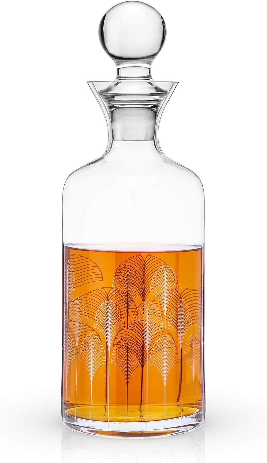 Viski Deco Crystal Wine and Whiskey Decanter for Red Wines, Bourbon, Vodka, Liquor or Wine Decanter Bottle with Stopper, Perfect Gifts for Men, Elegant Glassware, Home Bar Accessories, 44 oz, Set of 1