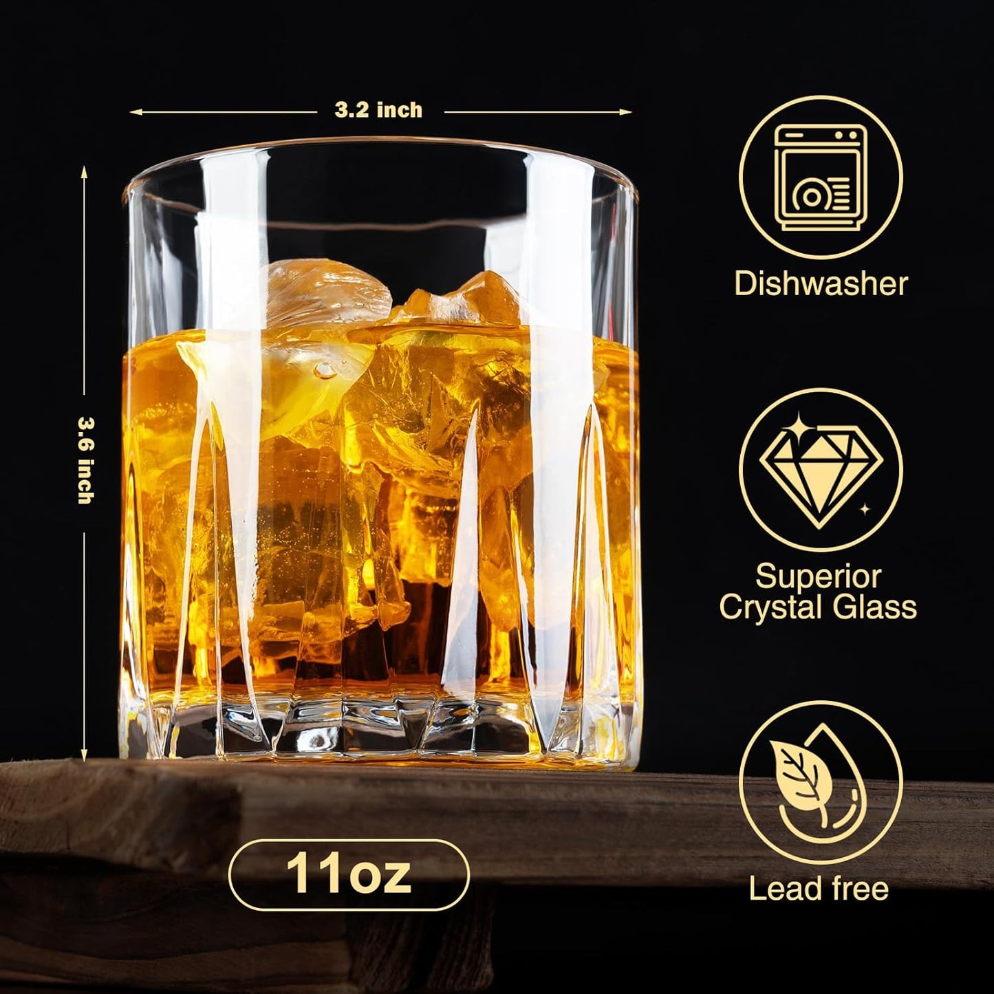 Whiskey Glasses, Bourbon Glass 11 oz, Whiskey Glasses Set of 2, Old Fashioned Glasses, Whisky Glass Sets, Rocks Glasses for Bourbon, Scotch, Cognac, Cocktails Dishwasher Safe Christmas