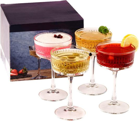 Vintage Coupe Glasses Set of 4, Champagne, Cocktail, Martini, Wine Glasses, Long Stem Glassware, (8.8oz/260ml) (4 Pack) - 4 Pack