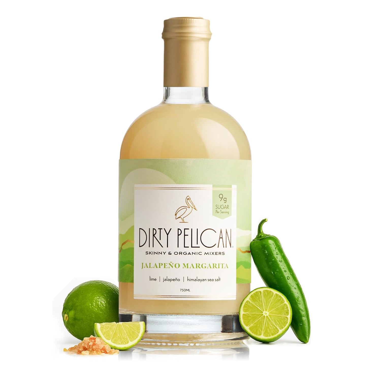 Dirty Pelican Cocktail Mixers - Spicy Jalapeno Margarita - Skinny & Organic Drink Mixes for Cocktails - Low Calorie Mocktails - Low Sugar - Vegan - Gluten Free - No Preservatives - 750ml (1 Bottle)