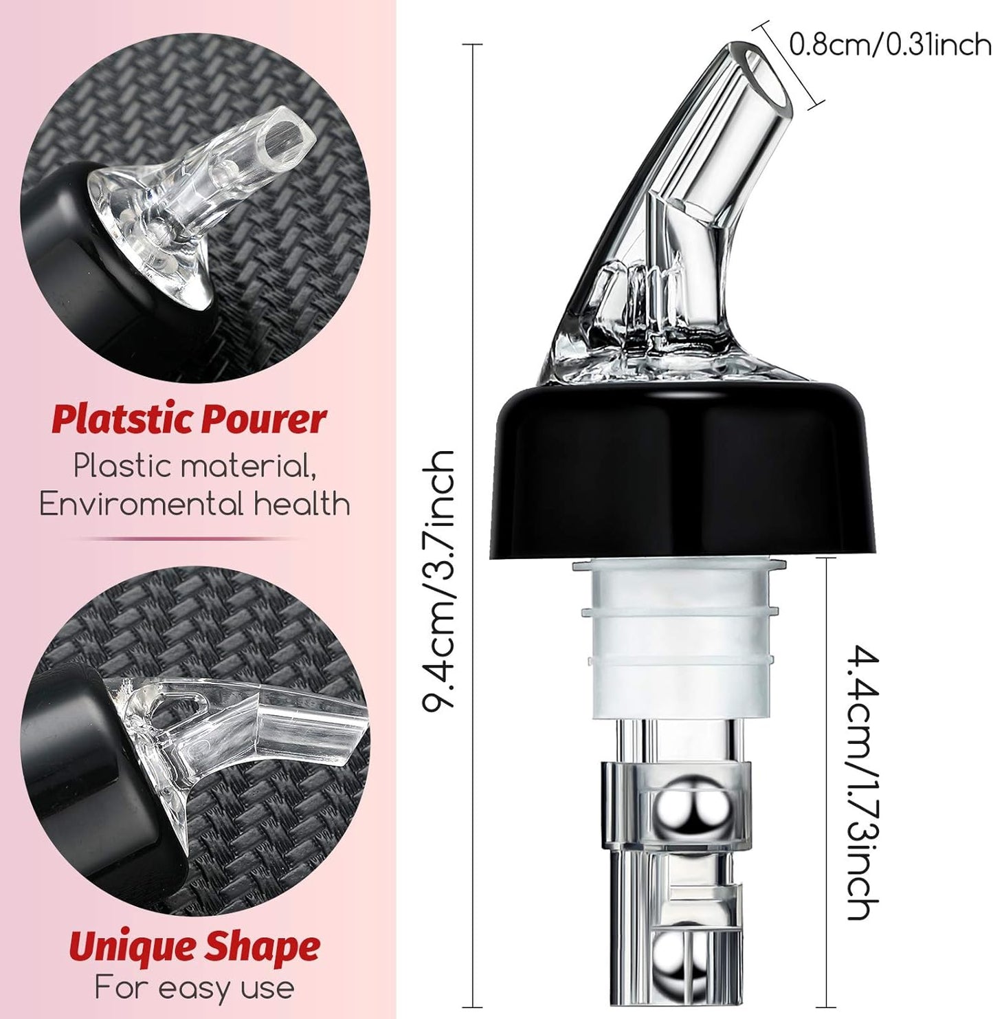 BBTO Automatic Measured Bottle Pourer Spout Liquor Pourers Bottle Jigger Quick Shot Spirit Measure, 1 oz/ 30 ml(Clear, Black,12 Pieces)