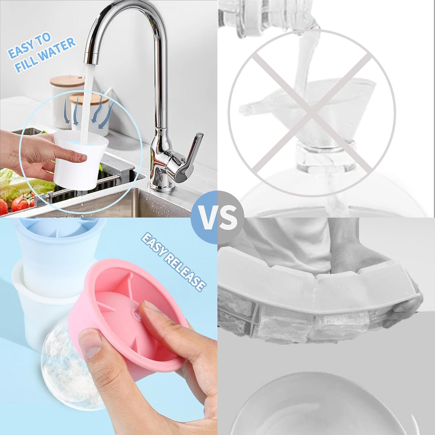 (Upgrade) Ice Molds 6 PCS, Silicone Sphere Ice Mold Maker, Stackable Easy Release Circle Ice Cube Mold with Lids, Spherical Ice Makers with Lids for Whiskey, Cocktails, Bourbon, and Drinks