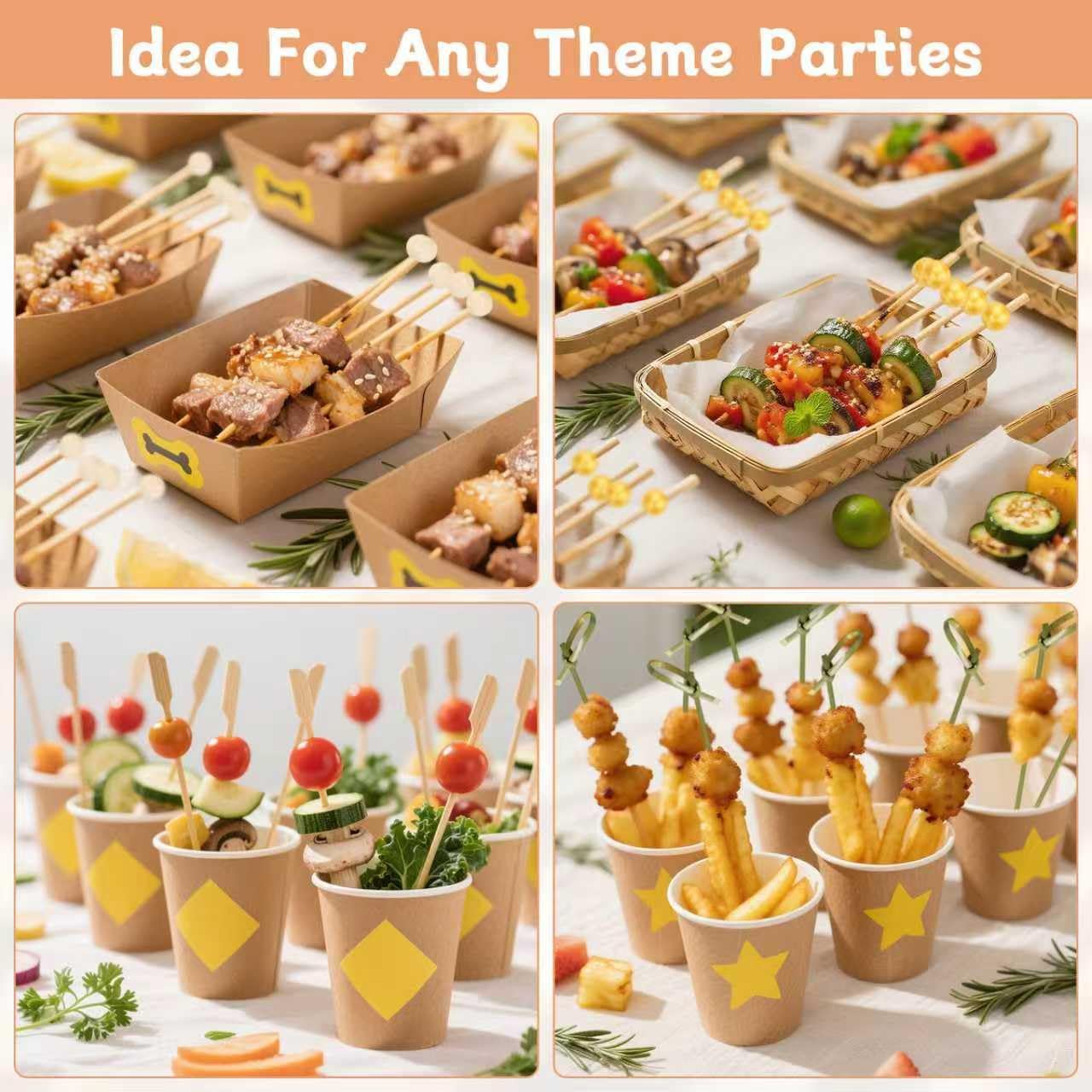 500PCS Cocktail Picks Bamboo Skewers for Appetizers, Fancy Toothpicks for Appetizers, 4.7" Eco-friendly Natural Bamboo Cocktail Sticks for Party Drinks Food, Charcuterie Boards Accessories