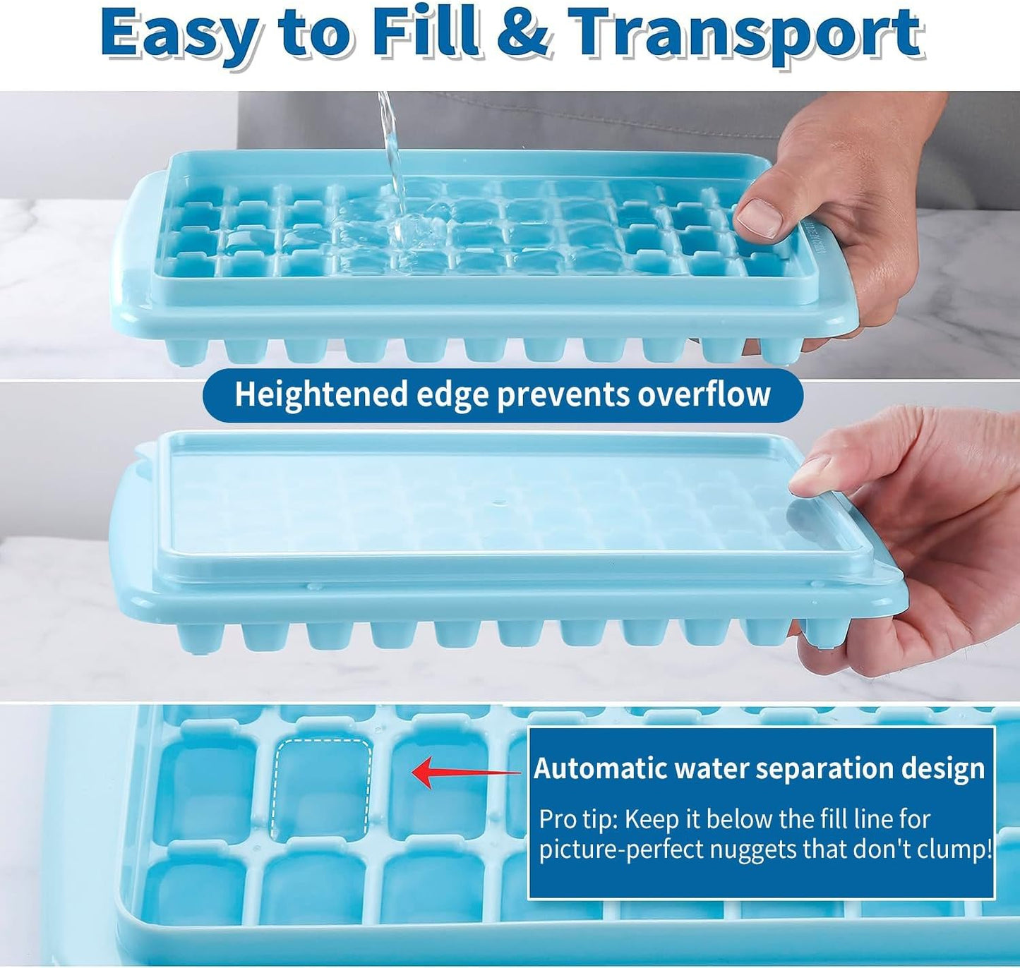 ARTLEO 2Pack Ice Cube Tray with Lid and Bin for Freezer, Easy Release 55 Mini Ice Cube Tray with Cover, Storage Container, Scoop, Flexible Durable Plastic Nugget Ice Cube Mold & Bucket, BPA Free