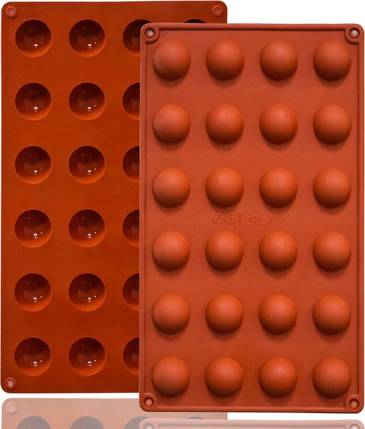 Lerykin Mini 24-Cavity Semi Sphere Silicone Molds Non-Stick, 2 Packs Half Sphere Silicone Baking Molds for Making Jelly, Chocolates and Cake
