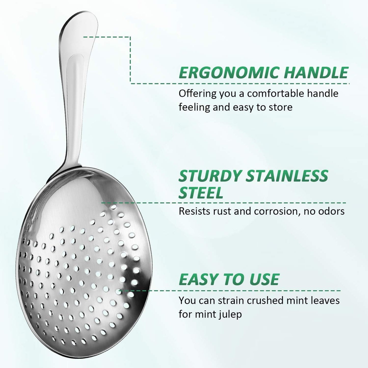 Boao 2 Pack Julep Strainers Stainless Steel Strainer Cocktail Spoon for Loose Tea Filter Practical Bar Colander Tool for Commercial Bar Use