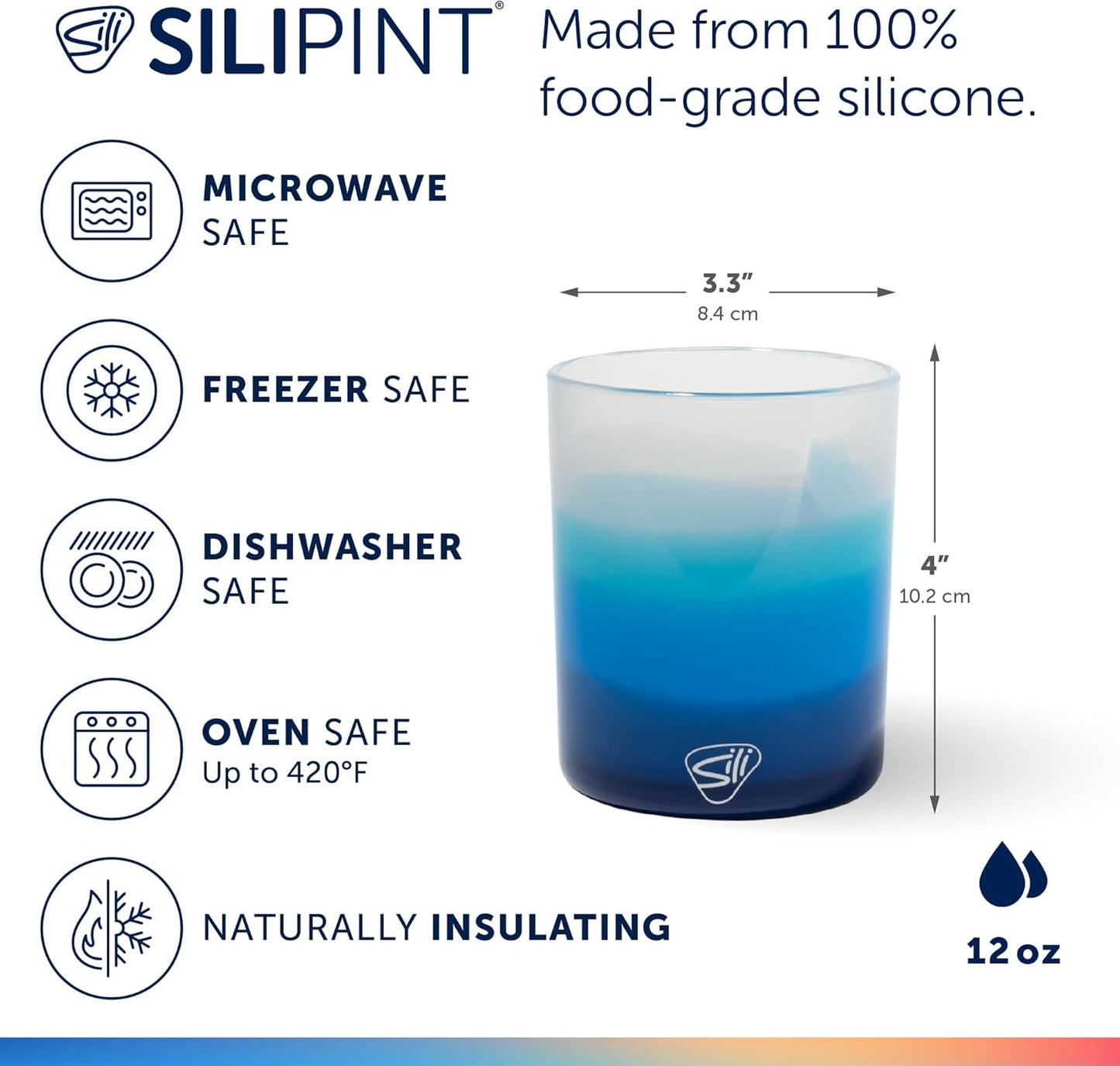 Silipint 12oz Silicone Whiskey Rock Glass – Unbreakable Bourbon Glass, BPA Free, Non-Toxic, Freezer, Microwave & Dishwasher Safe – Drink ware for Whiskey (Blizzard) Pack of 1