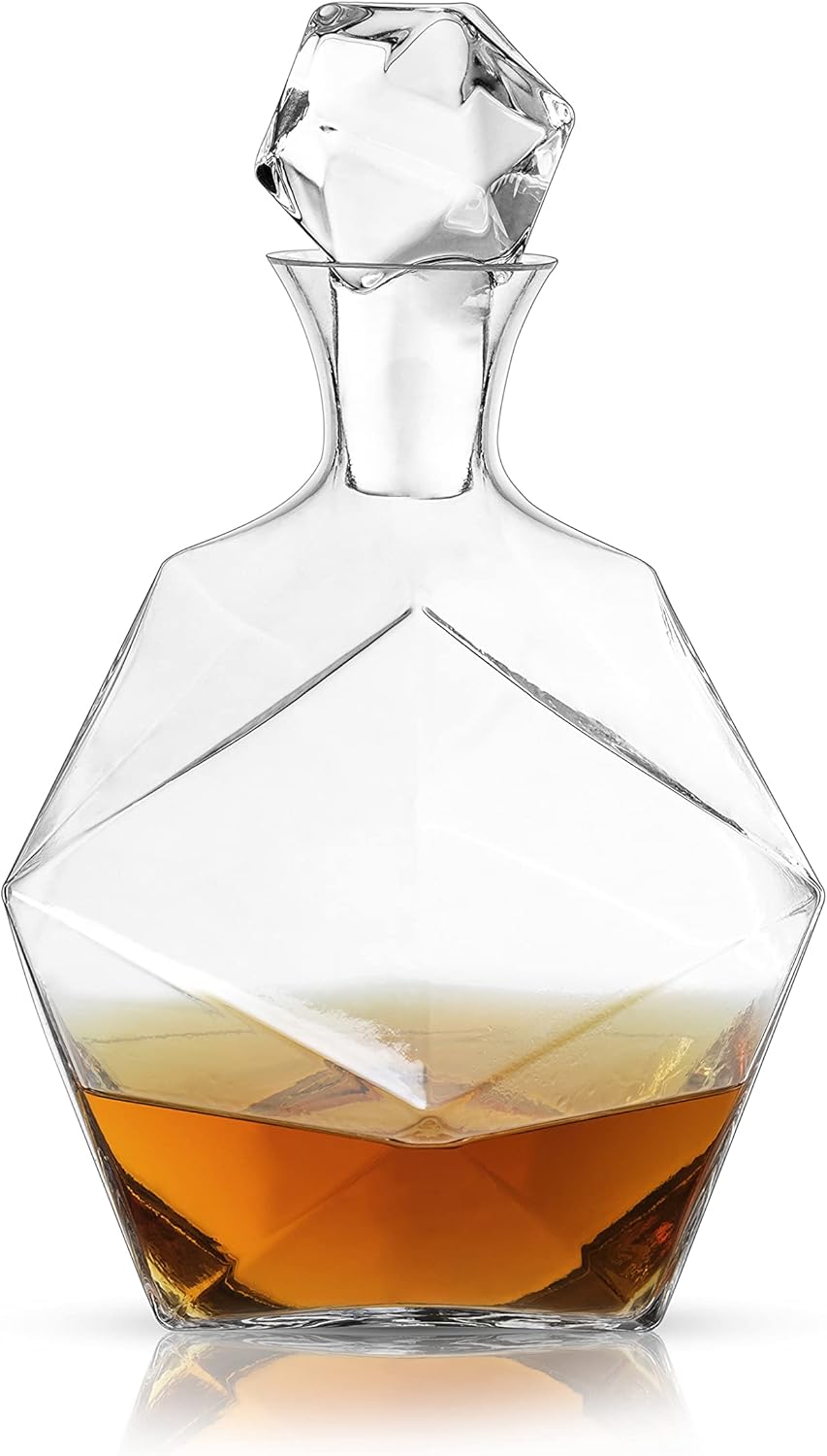 Viski Seneca Faceted Crystal Whiskey Decanter with Stopper, Elegant Liquor Decanter for Bourbon, Scotch, Spirits, Wedding Gifts, Man Cave Essentials, Home Bar Accessories, 40 oz (1.18 L)