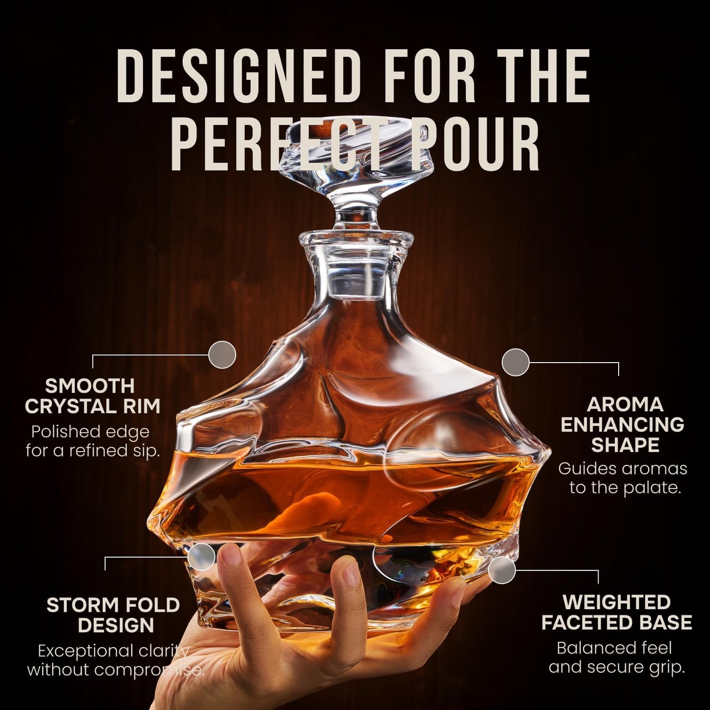 TsukiGlass Storm Japanese Crystal Whisky Decanter – 100% Ultra Clarity Lead-Free Crystal – 750ml Elegant Liquor Carafe for Whiskey, Scotch, Bourbon & Spirits