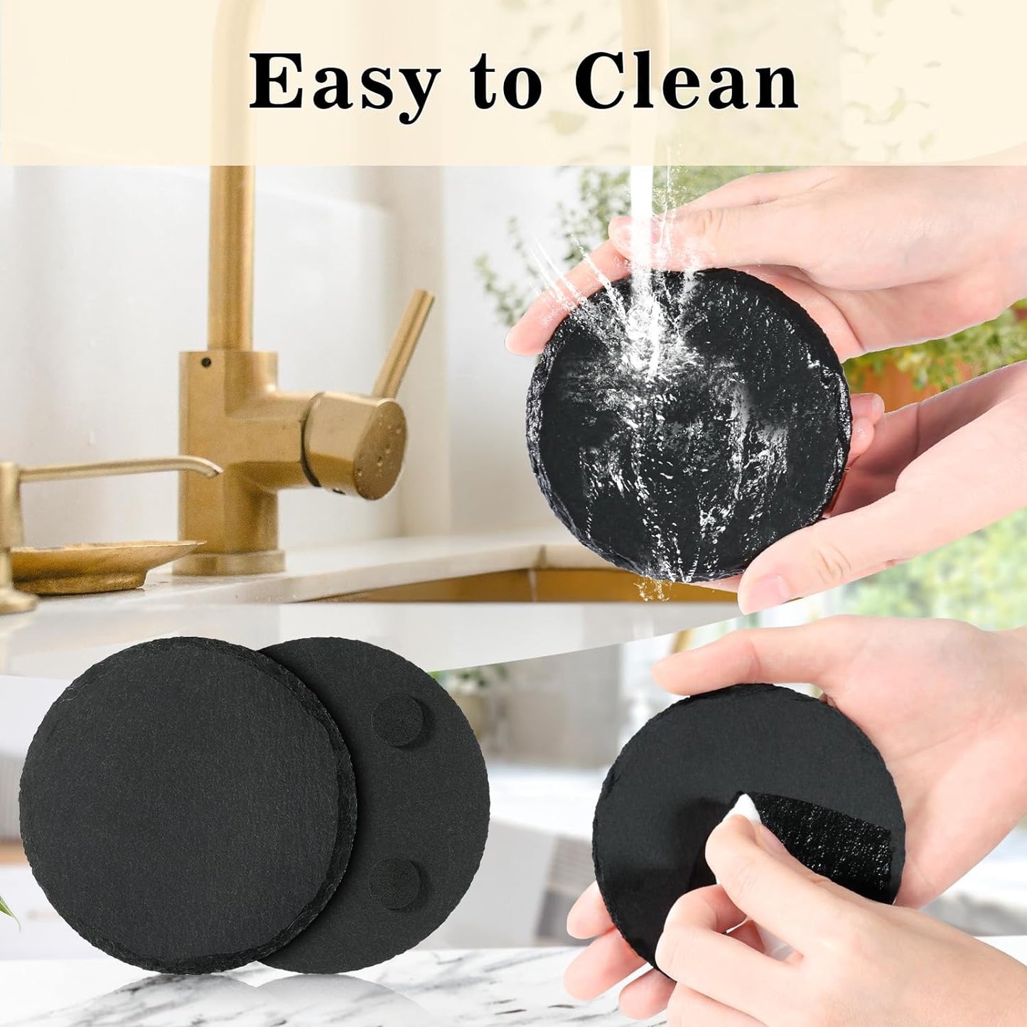 4 Inch Black Slate Stone Drink Coasters Set of 12 with Anti-Scratch Backing for Bar, Kitchen Home Living Decor, Laser Engraving,Cup, Etching, Gifts, Round