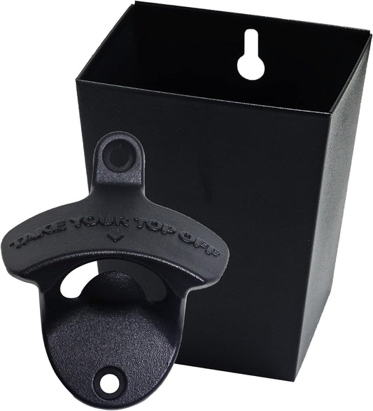 Black Beer Opener Wall Mounted Take Your Bottle Top Off Bottle Opener with Cap Catcher Gifts