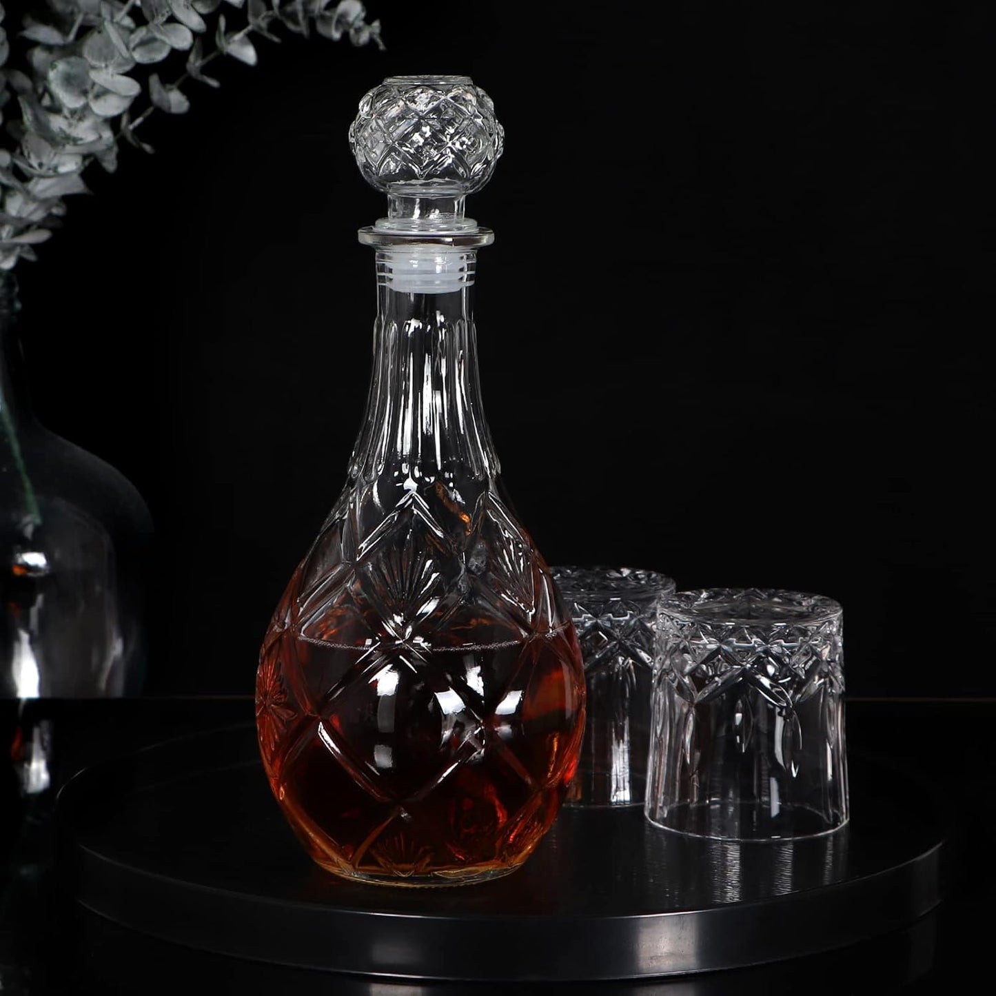 MDLUU Glass Decanter with Airtight Stopper, 1000ML/33.8OZ Liquor Decanter Bottle for Wine, Whiskey, Brandy, Vodka (Round Diamond)