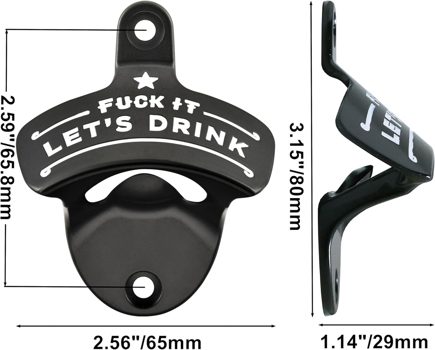 Funny Bottle Opener Wall Mount Black Stainless Post Mountable Beer Cap Opener for Wooden Cooler Caddy