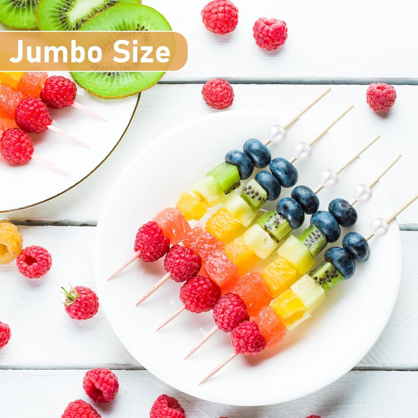 100 Pcs 6 Inch Long Cocktail Picks Fancy Toothpicks for Appetizer Bamboo Cocktail Sticks for Fruit Drink Dessert Barbecue Charcuterie Pearl Skewers for Wedding Birthday Baby Shower Party (White)