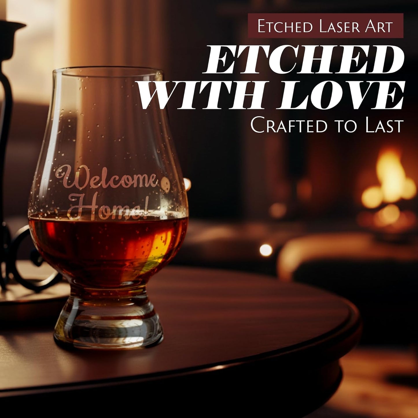 Etched Laser Art Personalized Etched 6.5oz Crystal Whisky Glass Customized For Any Occasion, Custom Engraved Whiskey Glass, Birthday Gifts,Wedding Gifts Compatible with Glencairn Accesories