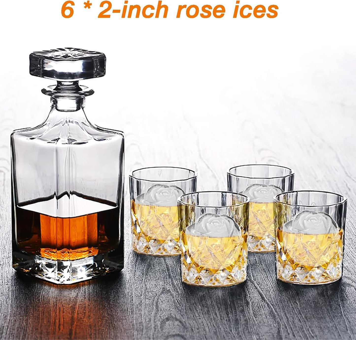 CAMKYDE Rose Ice Cube Tray 2 Inch [1 Mold + 1 Funnel + 6 Stoppers], 6 Cavity Silicone Rose Ice Cube Mold for Whiskey, Chilling Cocktails, Bourbon, Juice (Black)