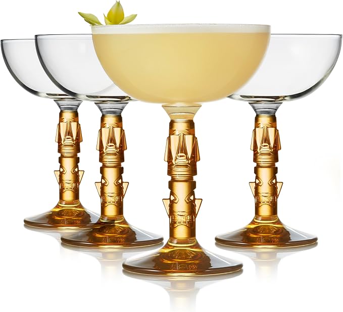 Libbey Signature Coupe Glasses Set of 4, Timeless Cocktail Glasses for Drinks and Desserts, Bar Glassware for All Occasions - Tiki 4