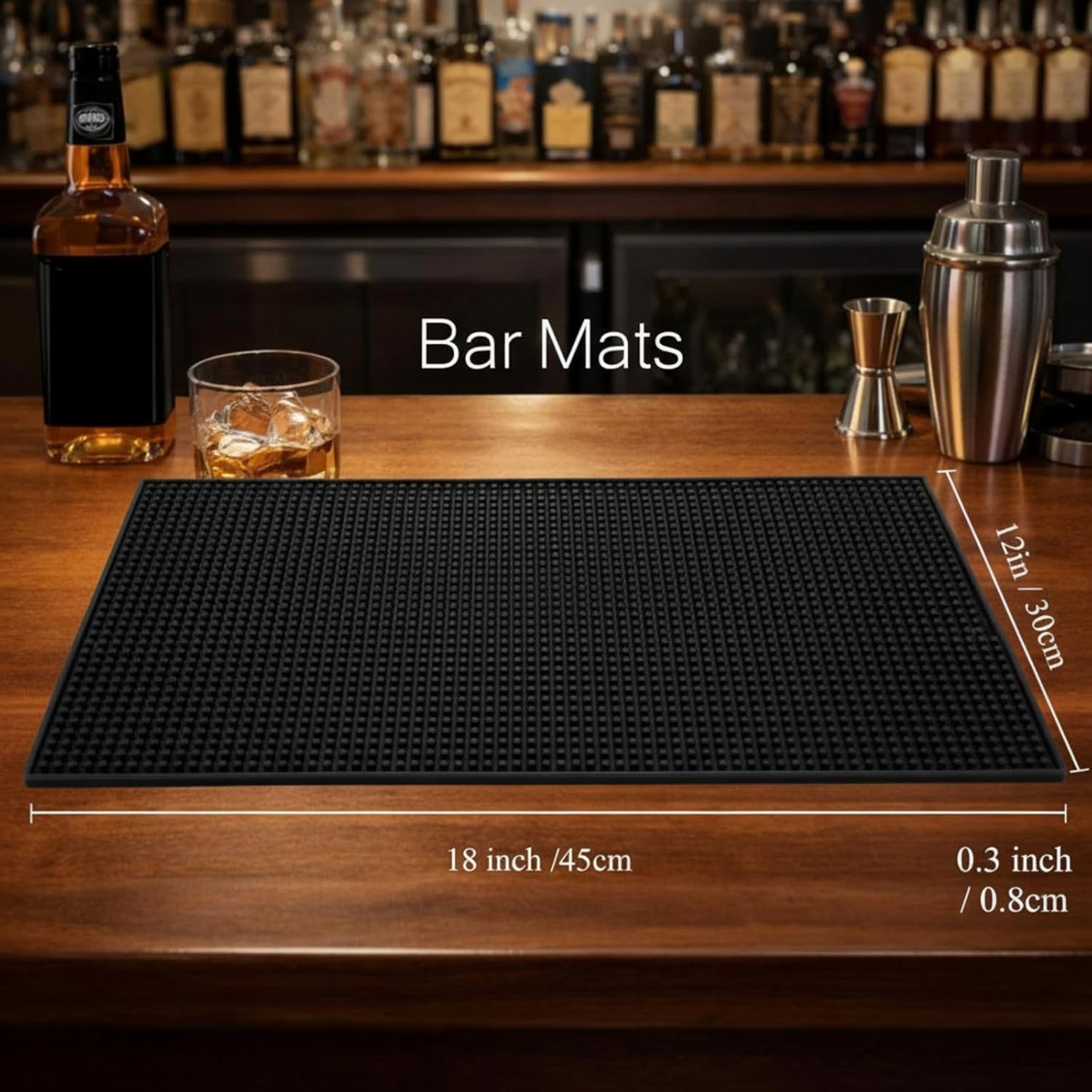 Tioncy 6 Pcs Bar Mat for Countertop 18 x 12 Inch Non Slip Cocktail Rubber Coffee Bar Service Mat for Bartending Hot Dishes Restaurants Barbershop Clippers Hot Pads, Black